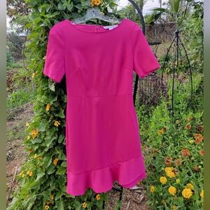 Diane Von Furstenberg Pink Fitted Dress Short Sleeve Ruffle Hem Size 6